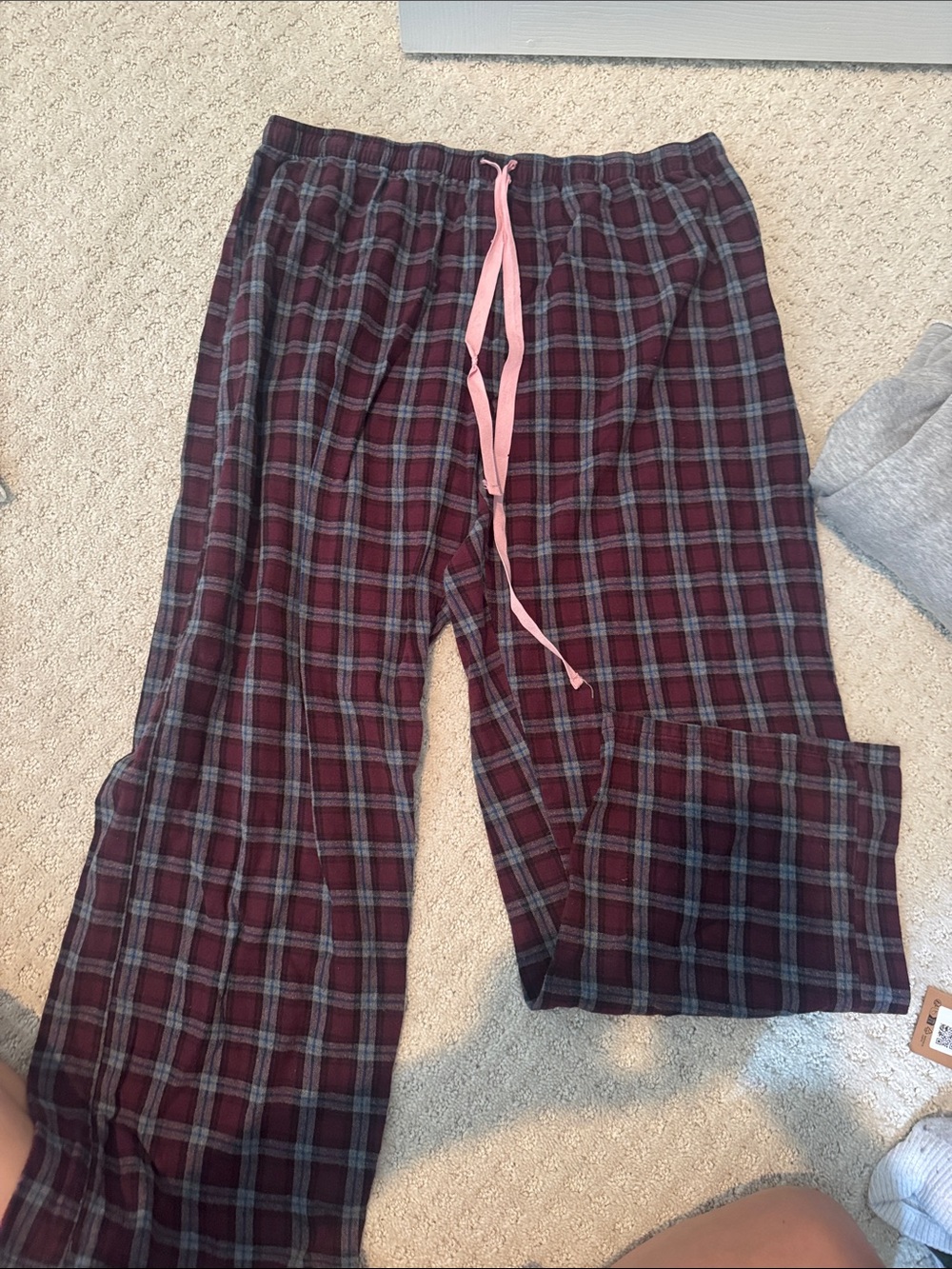 Plaid Lounge Pajama Pants with Pink Drawstring